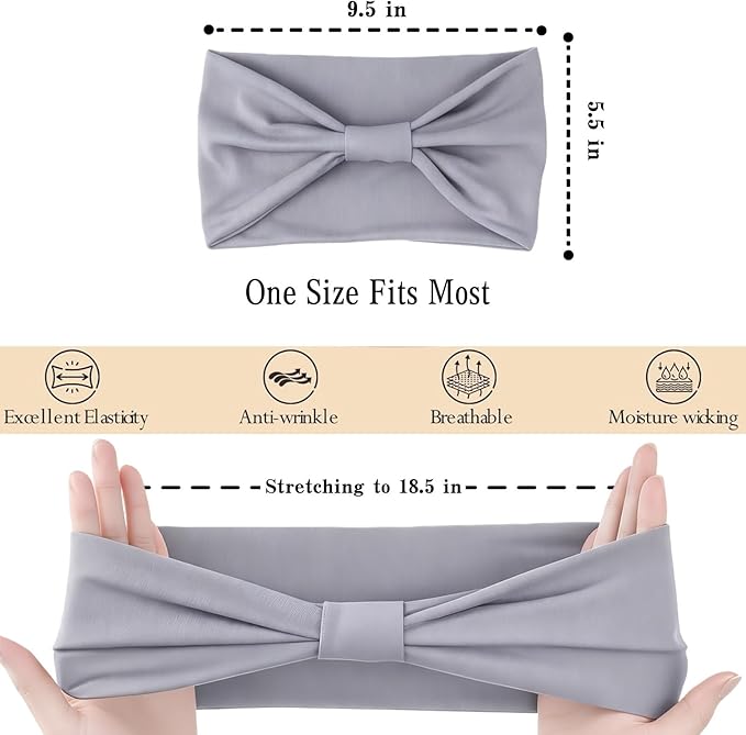 Wide Elastic Head Bands,Fashion,Makeup, Large Knotted Soft Headband for Washing Face, Sports Stretchy Sweat Bands,Headbands for Women, Non-Slip Thick Hair Bands,Workout, Spa, Running, 8-Pack