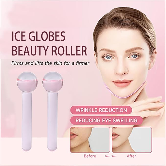 Ice Globes for Face 2PCS - Cold Therapy for Skin Tightening, Anti-Aging & Puffiness (Face/Neck/Eyes) - Light Blue