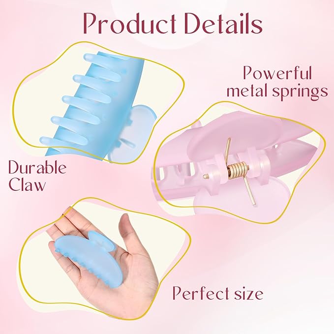 8 Pcs Large Acrylic Hair Claw Clips for Women Non-slip Strong Hold Jaw Clamps for Thick Thin Hair(Frosted,Spring Color)