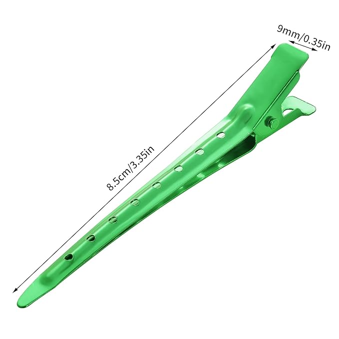 24 Packs Duck Bill Clips, Bantoye 3.35 Inches Rustproof Metal Alligator Curl Clips with Holes for Hair Styling, Hair Coloring, Green
