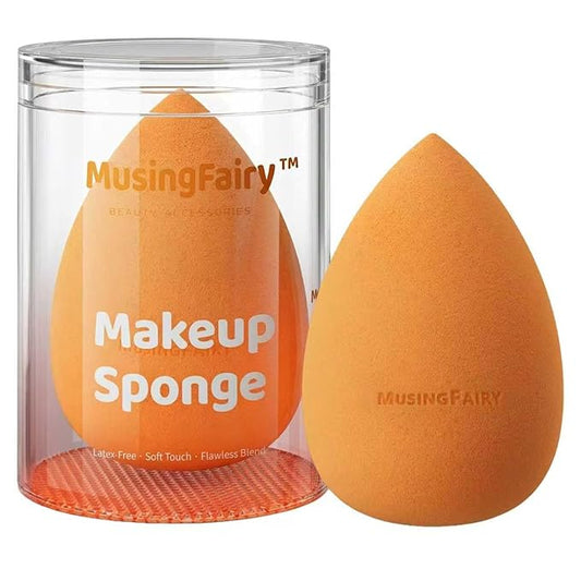 Makeup Blending Sponge with Travel-Friendly Acrylic Holder,Latex-Free Beauty Blender for Flawless Matte Finish, Easy to Clean,Orange 1 Pack