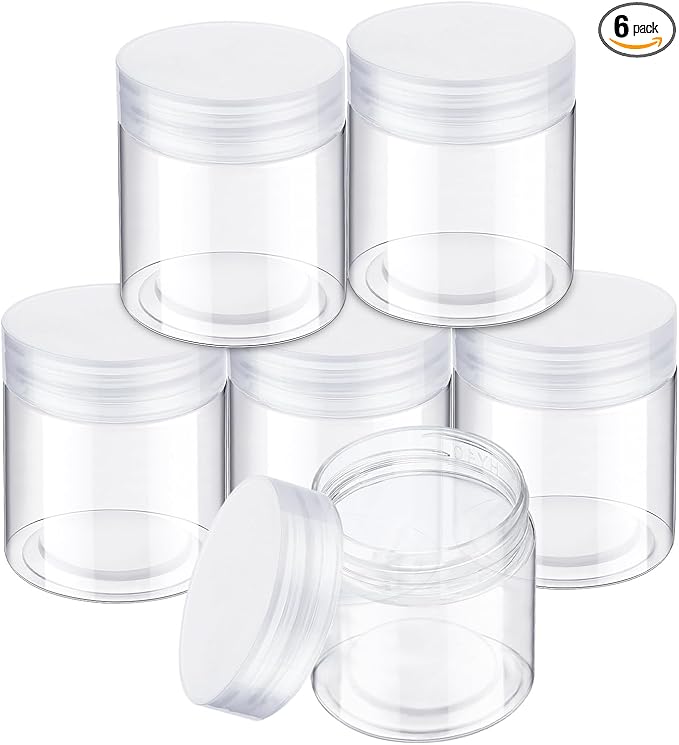 SATINIOR 6 Pack 10 oz Plastic Jars Containers with Lids Wide-mouth Refillable Leakproof Reusable Round Empty Jars for Travel Cosmetic Dry Food Spice Candy Cookie Home Kitchen Organizing (Clear)