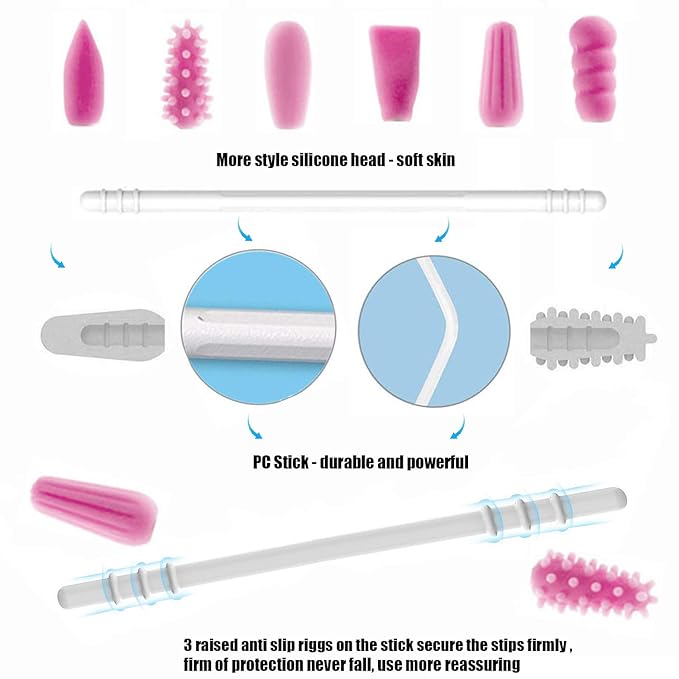 Strogem Reusable Cotton Swabs with 1 Mirror for Makeup Application and Cleaning, Multifunctional Portable Washable Silicone Q-Tip (pink)