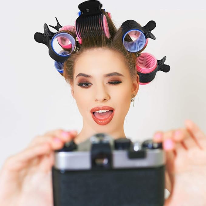 Aniann 18 Pieces Hot Roller Clips Plastic Hair Curler Claw Clips Replacement for Small, Medium, Large and Jumbo Hair Rollers (Black)