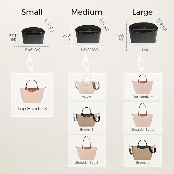 ZTUJO Purse Organizer Insert For Handbags For Le Pliage, Ultra-light Waterproof DupontPaper Upgraded Purse Organizer Insert (Black, Medium)