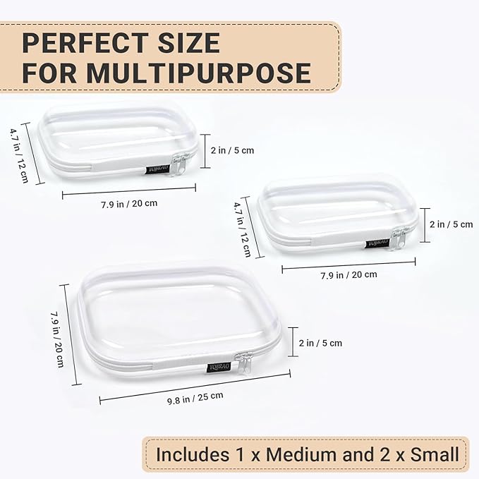 3 Pack Clear Hard Shell Zipper Case - Clear Waterproof Cosmetic Bag with Zipper, Kid's Toy Storage Organizer Bins, Charging Cables, creative journaling, painting brushes, Threads,Sketch Supplies