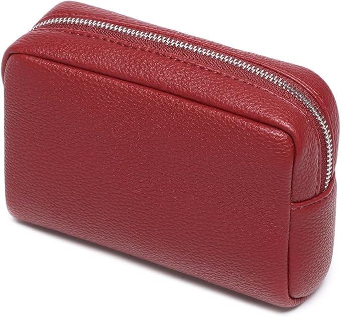 Makeup Bag Large Capacity Women's Classic Black Wash Bag Adjustable Partition Wash Brush and Cosmetic Carrying Bag (PU/Encore Red)