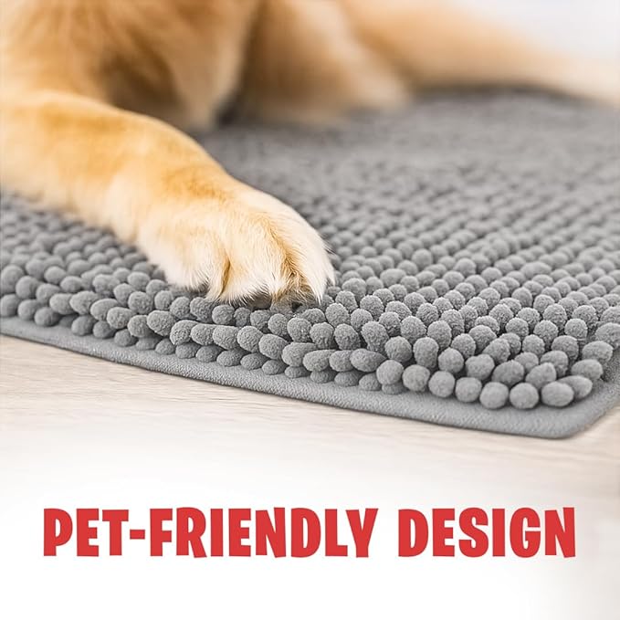 MudGuard Mat™ Dog Door Mat for Muddy Paws, Super Absorbent Microfiber, Non-Slip Indoor Mat, Quick Dry Chenille Mud Mat for Dogs & Entryway, Washable, Grey 24" x 36"