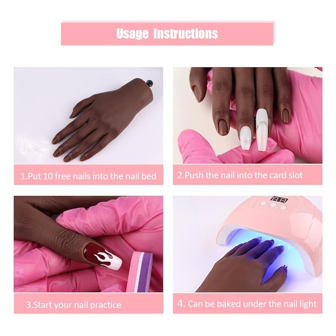 Nail Pratice Training Hand for Acrylic Nails with Stand Bracket,Soft Silicone Maniquin Hand, Flexible Bendable Nail Practice Fake Hand for Nails Art Practice Tool