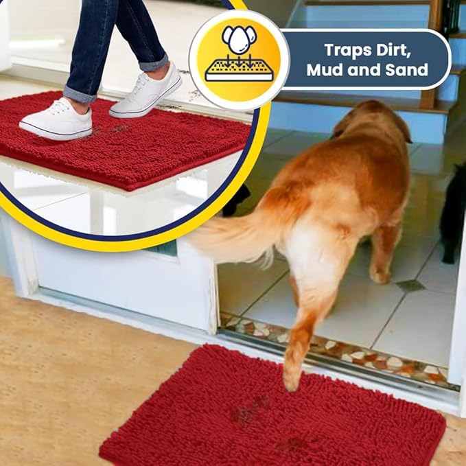 Muddy Mat® | Super Absorbent Door Mat Indoor, Microfiber Quick Dry Chenille Entryway Rug, Non-Slip Front Door Mat, Indoor Mats for Entryway, Machine Washable Pet Rug, Red 48"x72"