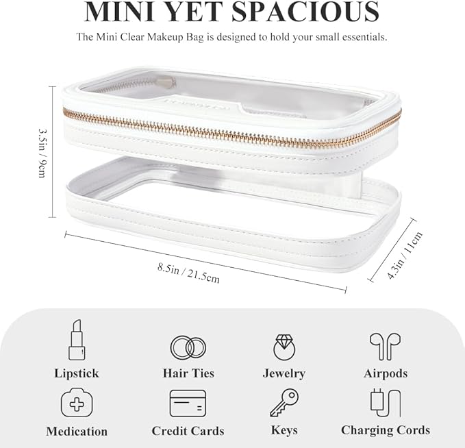 ROWNYEON Waterproof Toiletry Organizer Train Case, CLear Travel Makeup Bag for Women，Transparent Cosmetic Bag，Portable Makeup Case Organizer (White)