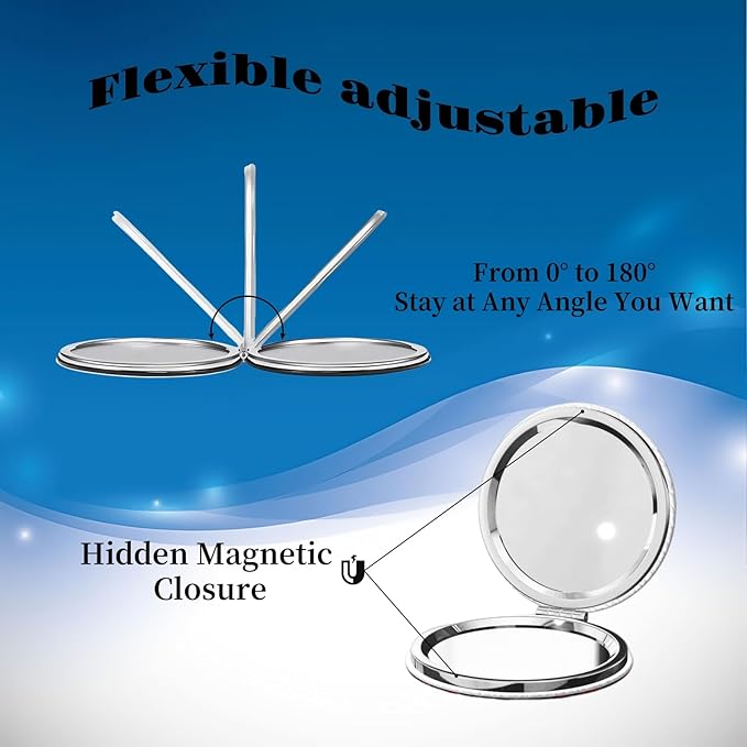KWSAAHU Double-Sided Pocket Compact Mini Makeup Mirrors 1x, 2X Magnifying Mirror Portable Foldable Round Small Purse Mirror Suitable Daily Travel Party for Woman Man - Blue Star