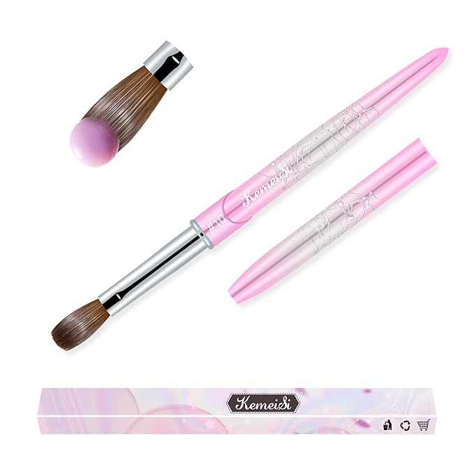 Acrylic Nail Brush Size 10, KEMEISI 100% Pure Kolinsky Nail Art Brushes Sturdy Handle Oval Shaped Acrylic Powder Nail Design Tools for Professional Manicure DIY Home Salon