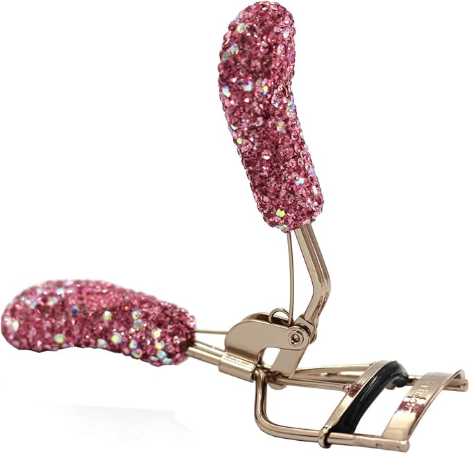 Bling Makeup Eyelash Curler with Refill Silicone Pressure Pads and Spring Loaded for No Pinching or Pulling (Pink)