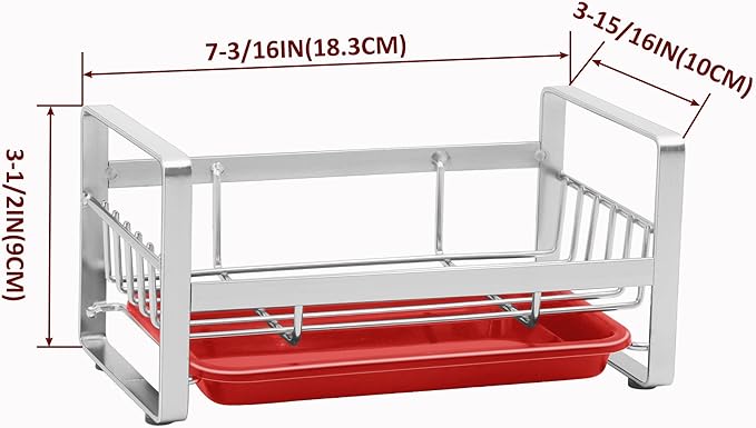 2 Pack Kitchen Sponge Holder - Kitchen Sink Organizer - Sink Caddy - Sink Tray - Soap Holder - Stainless Steel,Silver+Red 2PCS