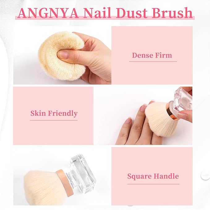 ANGNYA Dust Brush for Acrylic Nails - White Rose Soft Nail Art Powder Remover and Makeup Brush - Manicure Clean Up Tool