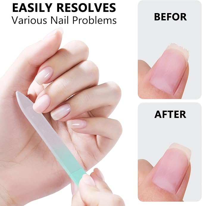 Glass Nail Files Double Side Polish Crystal Fingernail File with Case Manicure Salon Nail Care for Women Girls Pink Green Blue, 240 Grit, 3 Pack