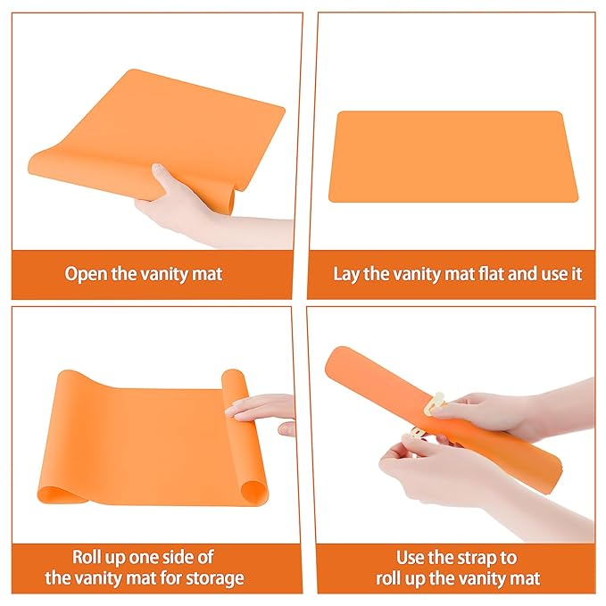 Silicone Makeup Mat for Vanity, 15.7" x 11.8" Heat Resistant Vanity Mat, Easy to Clean & Waterproof, Portable Makeup Accessories for Use While Traveling (Orange)