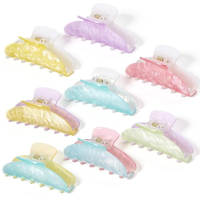 8 Pcs Large Acrylic Hair Claw Clips for Women Non-slip Strong Hold Jaw Clamps for Thick Thin Hair(Double Pinyin,Lovely Color)