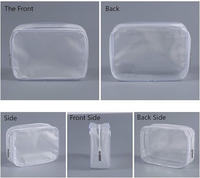 BEFORYOU 6 Pack Clear Toiletry Carry Pouch with Zipper Portable Plastic Waterproof Cosmetic Bag TSA Approved for Vacation Travel Bathroom and Organizing (White, Small)
