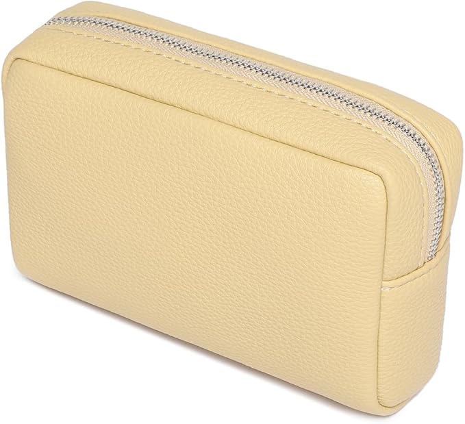 Makeup Bag Large Capacity Women's Classic Black Wash Bag Adjustable Partition Wash Brush and Cosmetic Carrying Bag (PU/Almond Yellow)