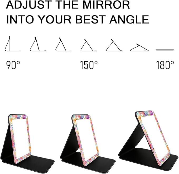 Folding Mirror Portable, Travel Makeup Compact Mirror PU Portable Adjustable Rectangular Vanity Mirror with Stand, for Travel, Camping, Home, Desk, Gifts