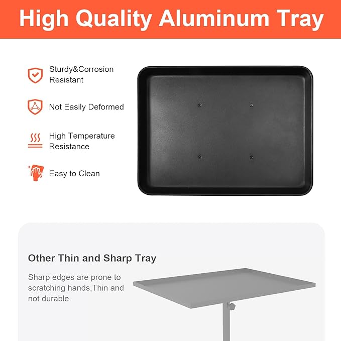 Salon Tray Cart on Wheels, Aluminum Tattoo Tray with Storage Platform, Adjustable Height Service Rolling Tray, Storage Tray Accessory for Salon Spa Dental Use, Rolling Tray Cart