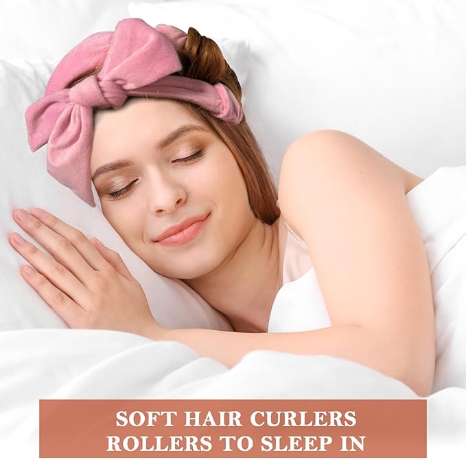 weiwei Heatless Overnight Curling Headband, 70" Soft Hair Rollers to Sleep In, Long Wave Hair Wrap for Women, 9PCS Curling Rod Gift Set (Pink)