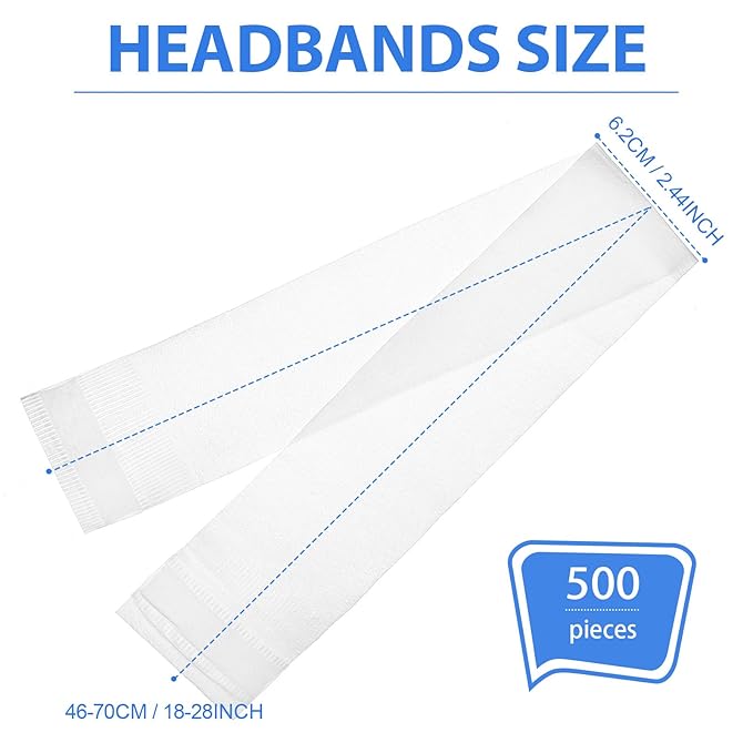 500 Pieces Disposable Spa Facial Headbands White Stretch Non Woven Facial Headband with Convenient Closure Soft Skin Care Hair Band for Women Salons