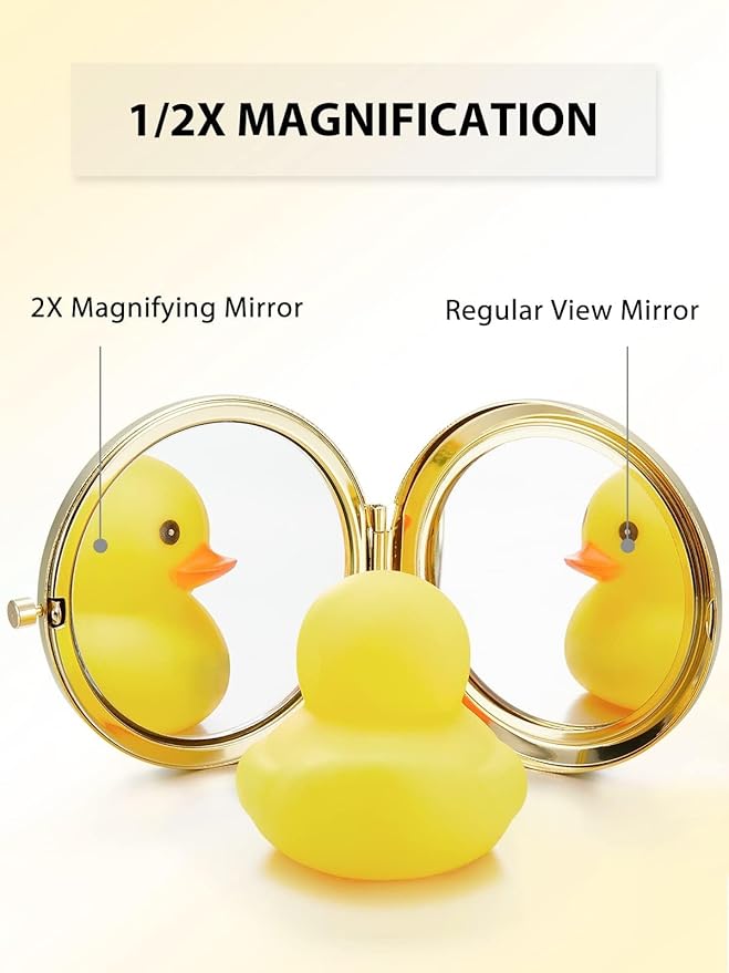 Compact Mirror for Purse, Double-Sided 1X/2X Magnifying Metal Pocket Makeup Mirrors(Round,Gold)