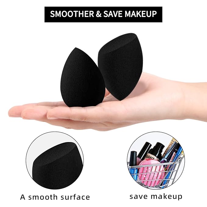 Beauty Blender Makeup Sponge - 12 Pcs Makeup Sponge Set with Beauty Foundation Sponge Blender Holder, Flawless for Liquid, Cream, and Powder, Multi-Colored Makeup Sponges. (black)