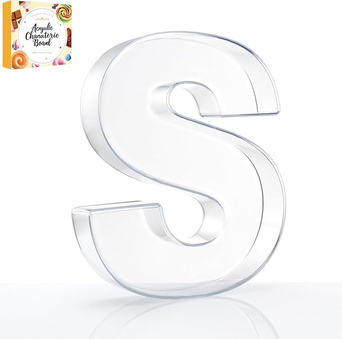 10" Acrylic Charcuterie Letters Fillable Tray, Reusable Alphabet Number Shaped Serving Plates for Charcuterie Board, Display Fruit, Candy, Cake, Party Decor, Birthday, Anniversary（S）