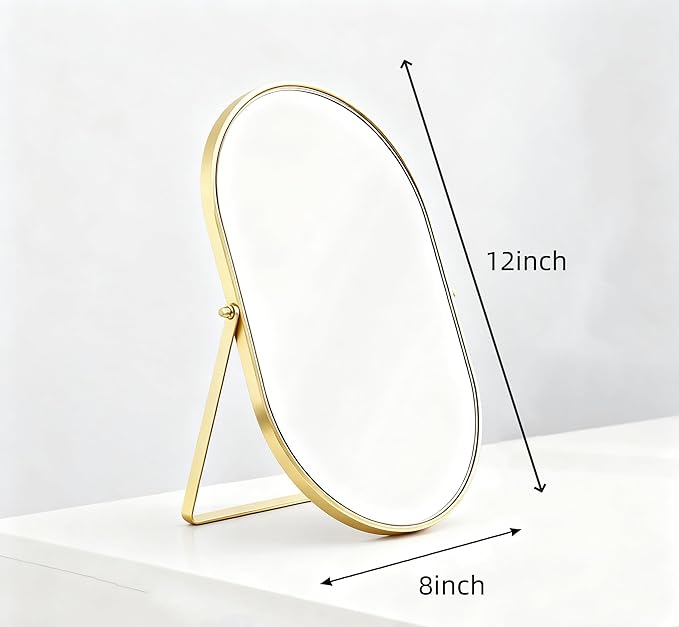 Feyarl Champagne Gold Oval Vanity Mirror 12x8 Inch Vertical Tabletop Makeup Mirror Decorative Standing Cosmetic Mirror for Bedroom Bathroom Desk Dresser