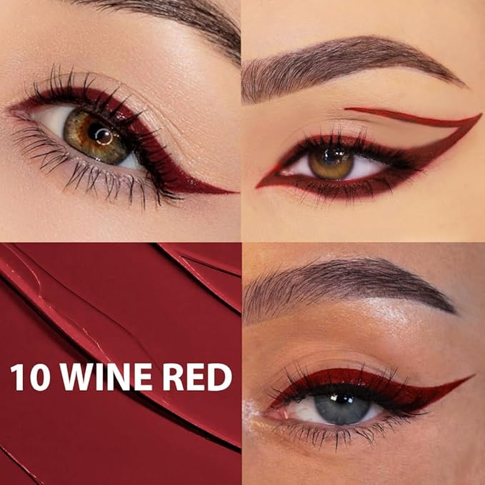 evpct 2Pcs Red Wine Red Waterproof Colored Eyeliner Liquid Eye Liner Set Long Lasiting Fine Speed Dry Colorful Liquid Eyeliner lapiz delineador de ojos contra el agua blanco para ojos de colores