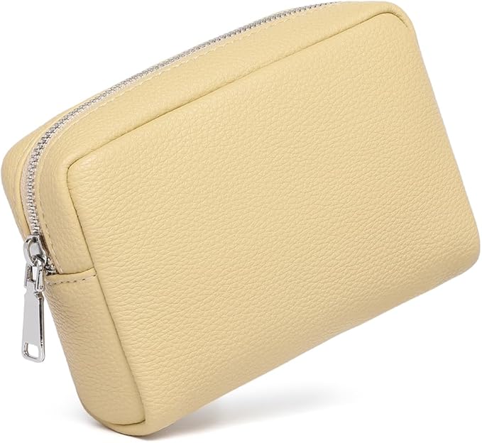 Makeup Bag Large Capacity Women's Classic Black Wash Bag Adjustable Partition Wash Brush and Cosmetic Carrying Bag (PU/Almond Yellow)