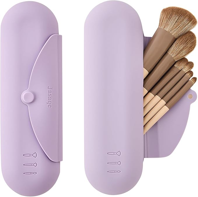 JASAQE Silicone Makeup Brush Holder，Travel Makeup bag-Soft Portable Cosmetic Face Brushes Holder，Large Travel Makeup Brush Case with Anti-Fall Out Magnetic Closure