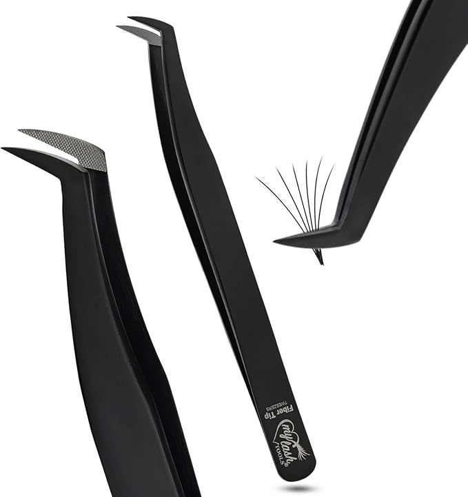 My Lash Tools Lash Tweezers For Eyelash Extension Precision Fiber Tip Lash Tweezers for Eyelash Extensions Mega Volume Boot tweezers for women | Professional Stainless Steel Lashing Tweezers (Black)