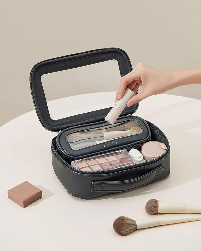 EACHY Clear Makeup Bag Cosmetic Organizer, Waterproof Travel Cosmetic Case with Zipper for Women, Transparent Toiletry and Skincare Pouch, Portable Car or Purse Bag for Travel Essentials
