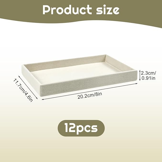 12 Pack Velvet Jewelry Trays, 8.3x5x1 Inches Premium Stackable Jewelry Drawers Organizer Inserts for Women Girls, Beige Jewelry Storage Display Trays for Necklace Earring Ring Bracelet (1 grid)