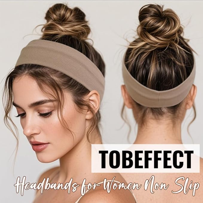 Headbands for Women Non Slip - Fashion Yoga Sports Hair Bands for Women's Hair, Soft Elastic Cotton Cloth Sweat Headbands for Women for Workout Running Daily Black Gray 6PCS