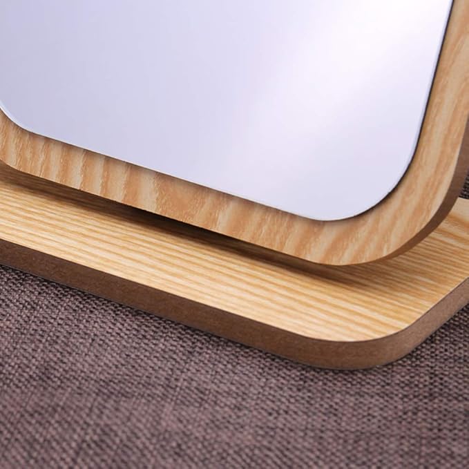 Aestivate Rectangular Compact Table Mirror Standing Wood Framed Rectangle Tabletop Makeup Mirror Desktop Mirror 90 Degree Rotating Mirror
