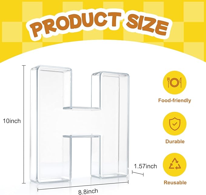 10" Acrylic Charcuterie Letters Fillable Tray, Reusable Alphabet Number Shaped Serving Plates for Charcuterie Board, Display Fruit, Candy, Cake, Party Decor, Birthday, Anniversary（H）
