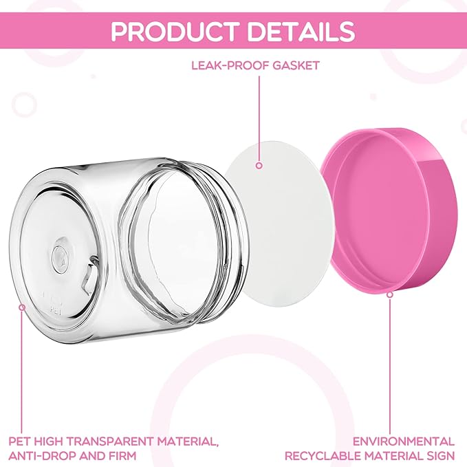 SATINIOR 6 Pack 1 oz Plastic Jars Containers with Lids Wide-mouth Refillable Leakproof Reusable Round Empty Jars for Travel Cosmetic Dry Food Spice Cookie Candy Home Kitchen Organizing(Pink)