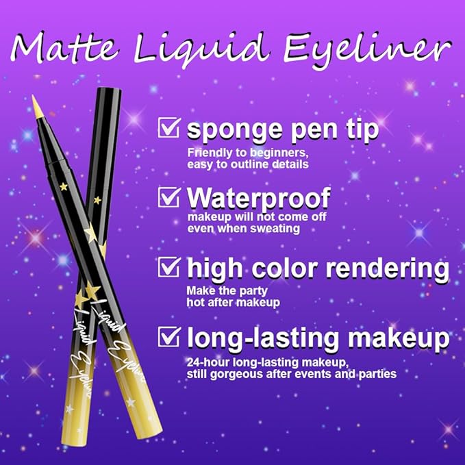 evpct Yellow Matte Liquid Eyeliner Waterproof Smudge Proof, Yellow Eye Liner Liquid Liner for Face Body Paint, Long-lasting Eyeliner Waterline Thin Quick-dry Eyeliners Pencil Eye Makeup Stay all Day