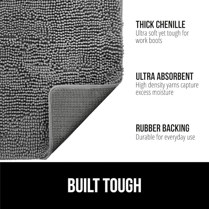 GORILLA GRIP SoakSTOPPER Dog Door Mat, 70x24 Machine Washable Rug Absorbent Doormat Captures Moisture Mud Dirt, Quick Dry Soft Chenille Entryway Rugs Indoor Entrance Mats for Dog Paws, Grey