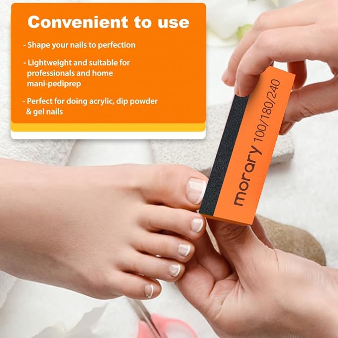 Morary 12-Pack Nail Buffer Block for Natural Nails 100/180/240 Grit 3 Sided (Orange Black)