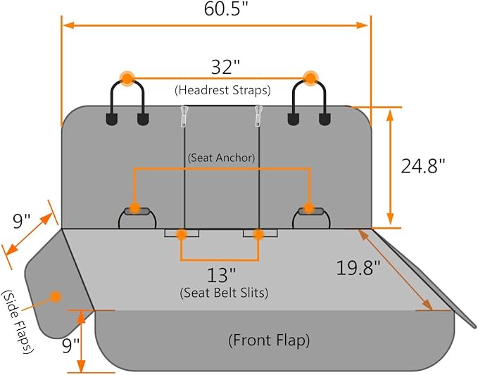 Honest Bench Dog Car Seat Covers with Side Flap,Dog seat Cover for Cars, Trucks, and Suv's - Waterproof & Nonslip Pet Seat Cover for Backseat