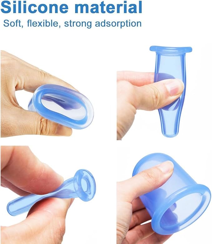 500-miles Cupping Therapy Sets 7Pcs Silicone Anti Cellulite Cup Vacuum Suction Massage Cups Facial Cupping Sets Body and Face Massager for Adults Home Use (Blue)