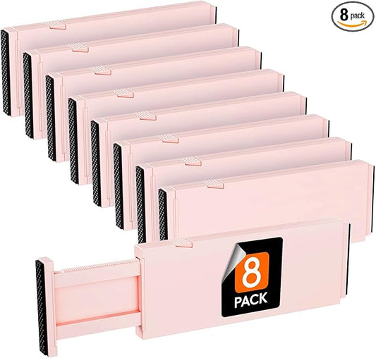 Lifewit 8 Pack Drawer Dividers 4" High, 11-17" Adjustable Dresser Drawer Organizers for Clothes, Expandable Dresser Separators in Bedroom/Bathroom/Kitchen/Vanity/Office Organization and Storage, Pink
