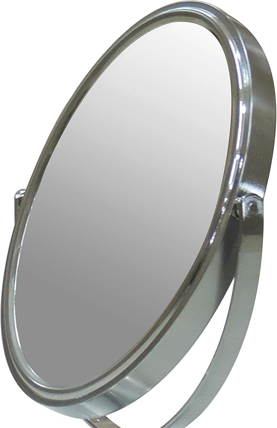Free Standing Double Sided Tabletop Makeup Metal Vanity Mirror 1X and 3X Magnification, Oval, Swivel Mirror for Desk, Bedroom, Bathroom Nickel